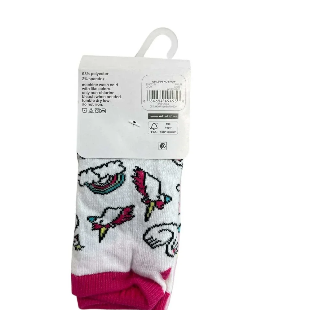 Wonder Nation Girls 6 Pair No‎ Show Socks Size 10-4 Rainbow Cloud Unicorn Print